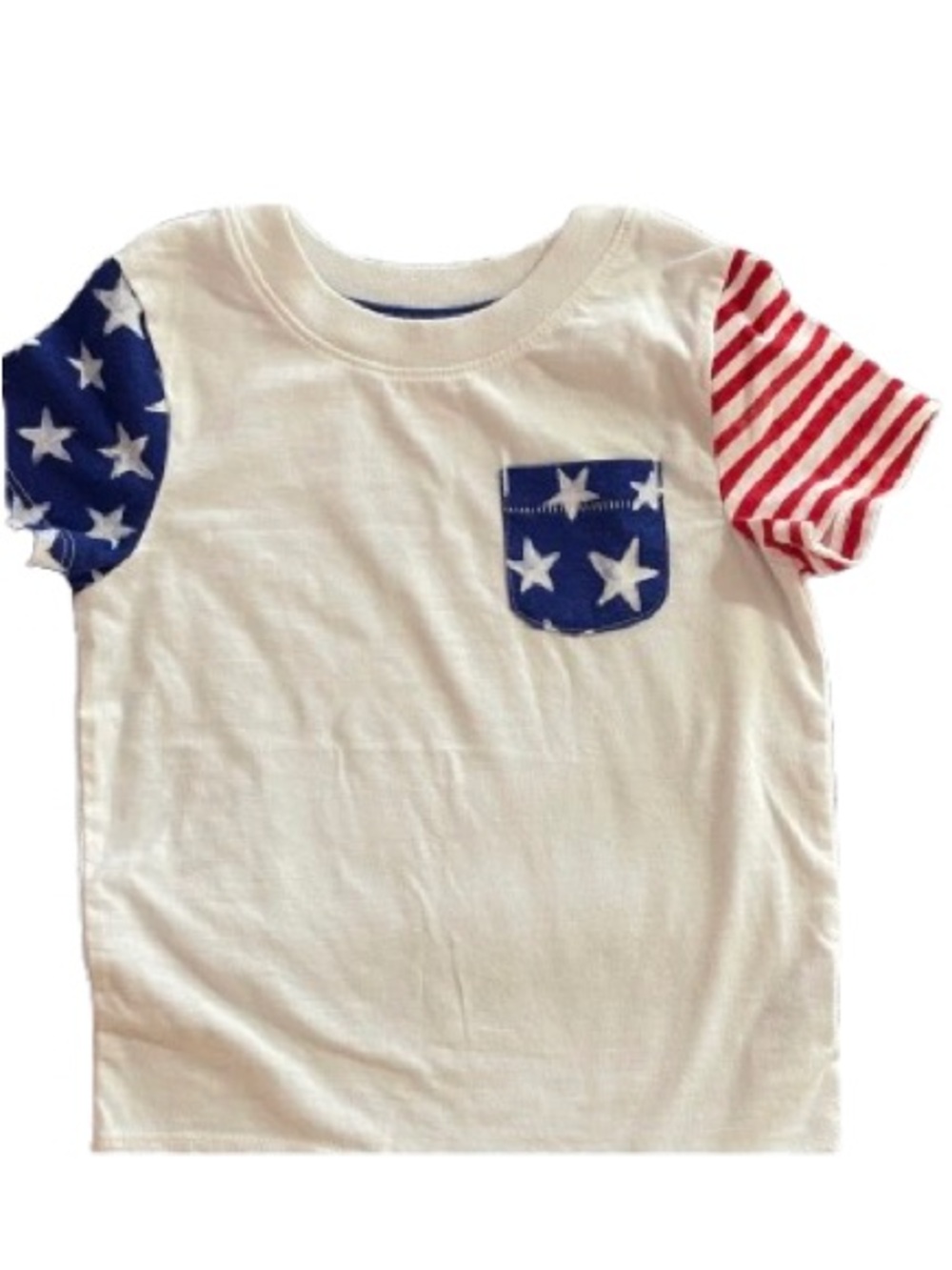 Cat & Jack White Tee-Red Stripe Sleeve and Blue Star Pocket Size 18 Month